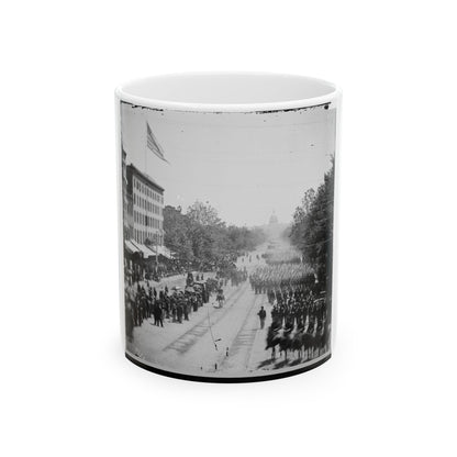 Washington, D.C. Infantry Units With Fixed Bayonets Passing On Pennsylvania Avenue Near The Treasury (U.S. Civil War) White Coffee Mug-11oz-The Sticker Space