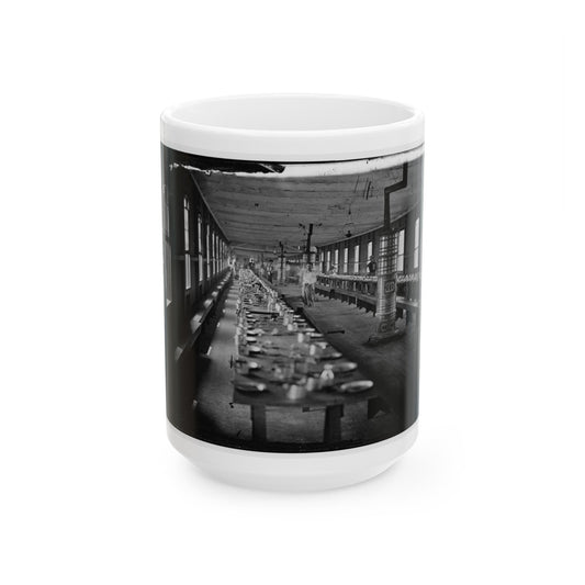 Washington, D.C. Mess Hall At Harewood Hospital, Heated By Elaborate Stoves (U.S. Civil War) White Coffee Mug-15oz-The Sticker Space