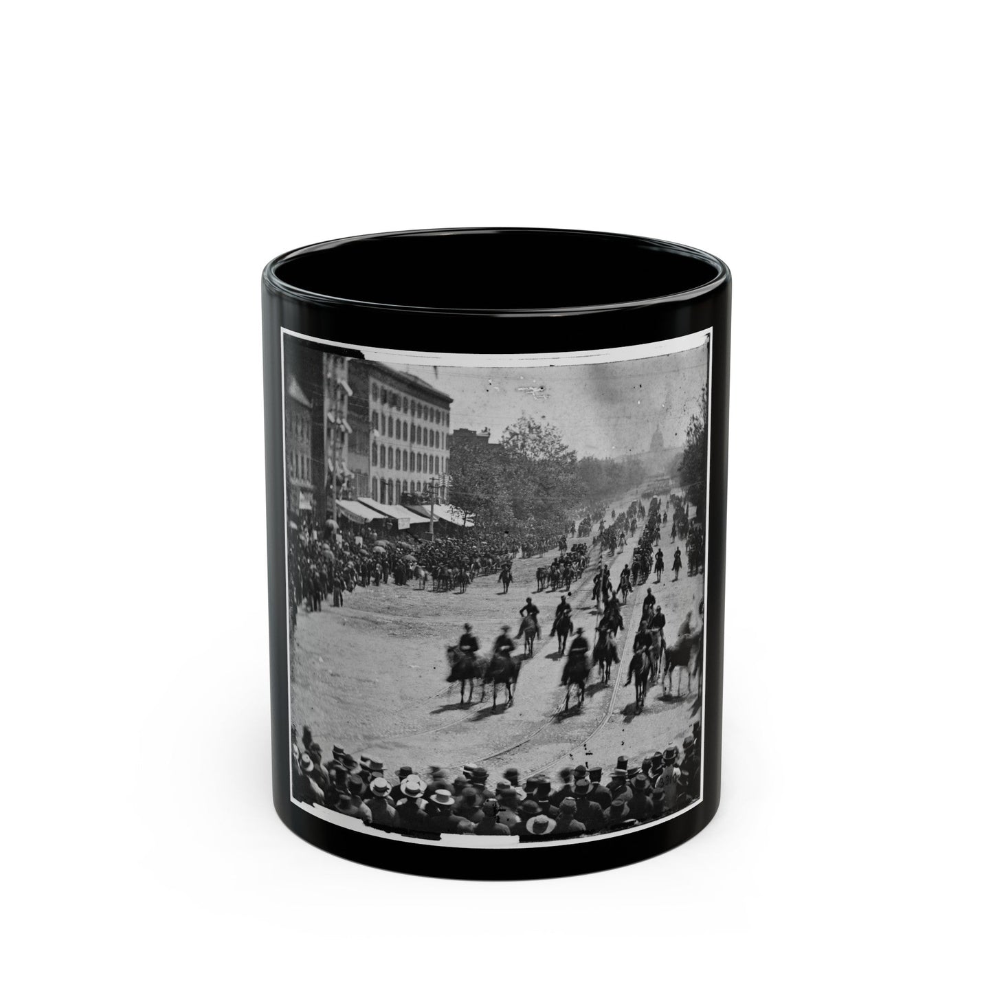 Washington, D.C. Mounted Officers And Unidentified Units Passing On Pennsylvania Avenue Near The Treasury (U.S. Civil War) Black Coffee Mug-11oz-The Sticker Space