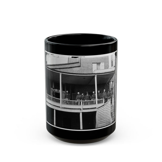 Washington, D.C. Officers And Clerks On A Porch At Signal Corps Headquarters (U.S. Civil War) Black Coffee Mug-15oz-The Sticker Space