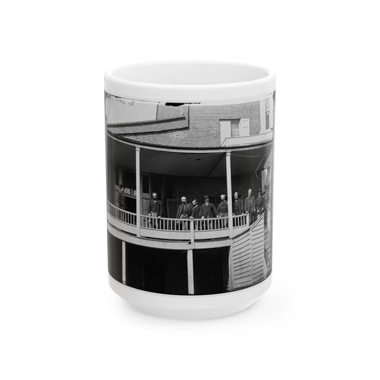 Washington, D.C. Officers And Clerks On A Porch At Signal Corps Headquarters (U.S. Civil War) White Coffee Mug-15oz-The Sticker Space