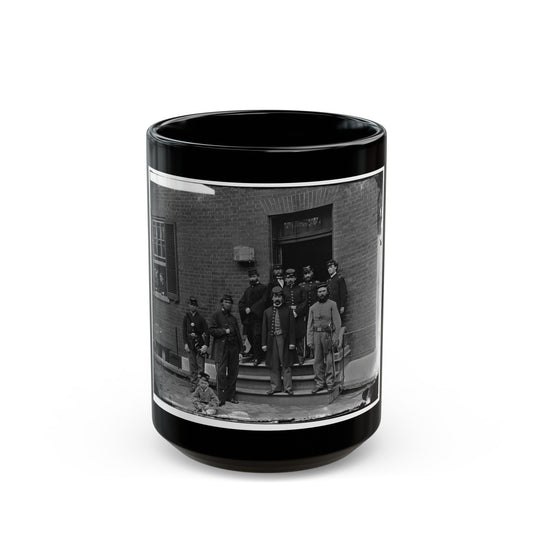 Washington, D.C. Officers At Door Of Seminary Hospital (Formerly Georgetown Female Seminary), 30th St. At N, Georgetown (U.S. Civil War) Black Coffee Mug-15oz-The Sticker Space