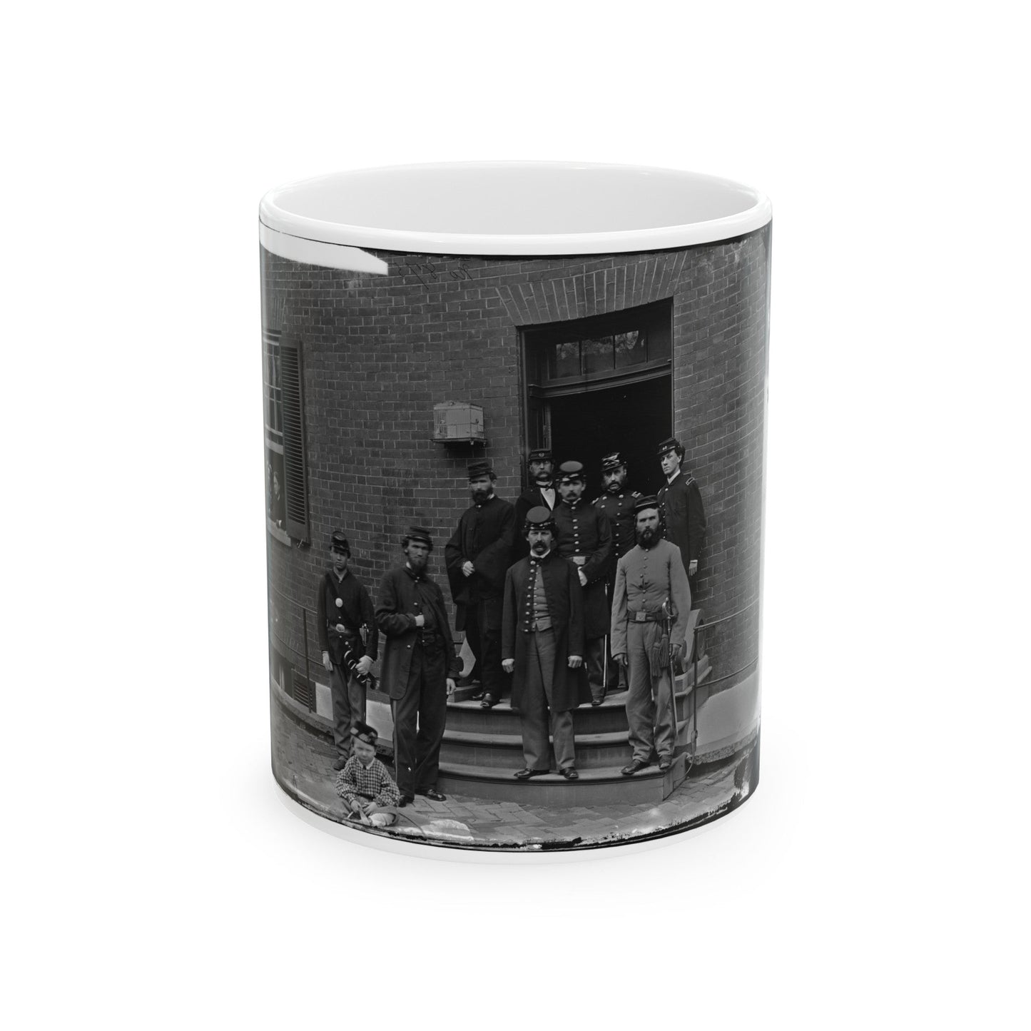 Washington, D.C. Officers At Door Of Seminary Hospital (Formerly Georgetown Female Seminary), 30th St. At N, Georgetown (U.S. Civil War) White Coffee Mug