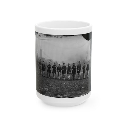 Washington, D.C. Officers Of The U.S. Treasury Battalion; Uncompleted Washington Monument In Left Background (U.S. Civil War) White Coffee Mug-15oz-The Sticker Space
