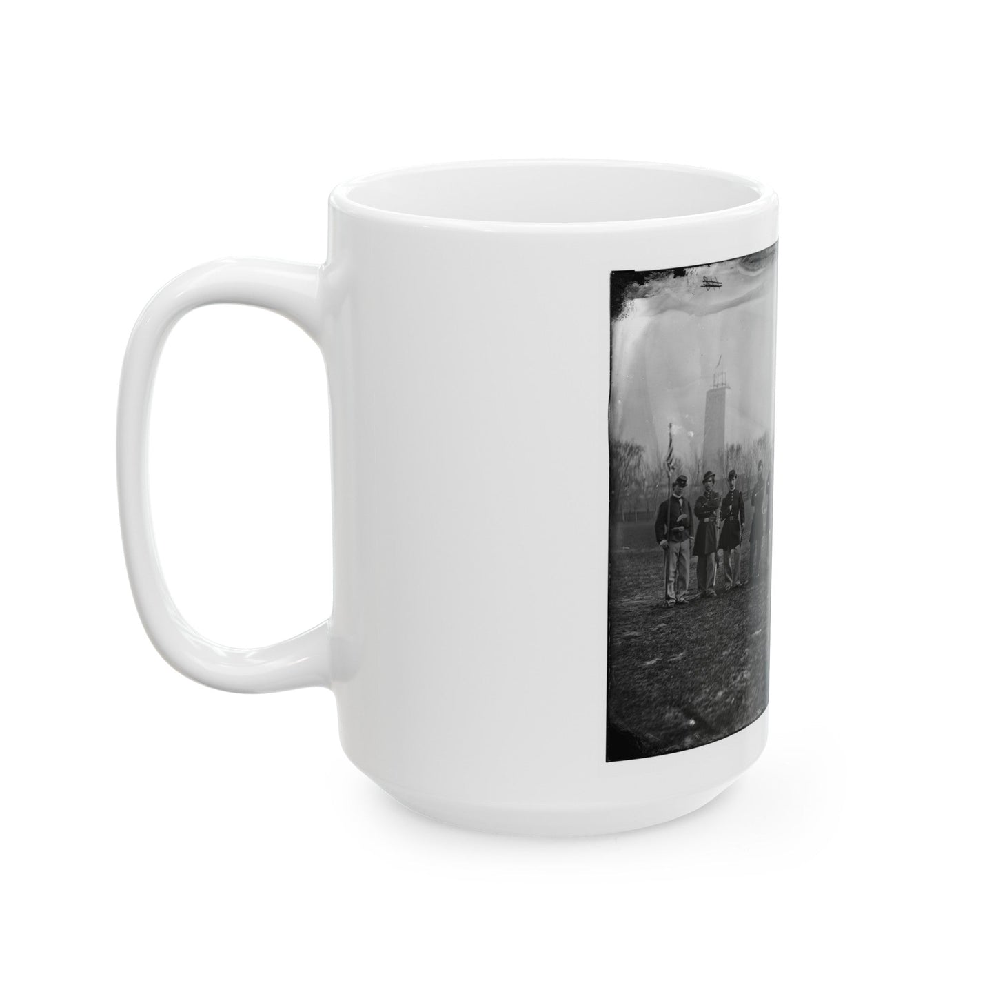 Washington, D.C. Officers Of The U.S. Treasury Battalion; Uncompleted Washington Monument In Left Background (U.S. Civil War) White Coffee Mug