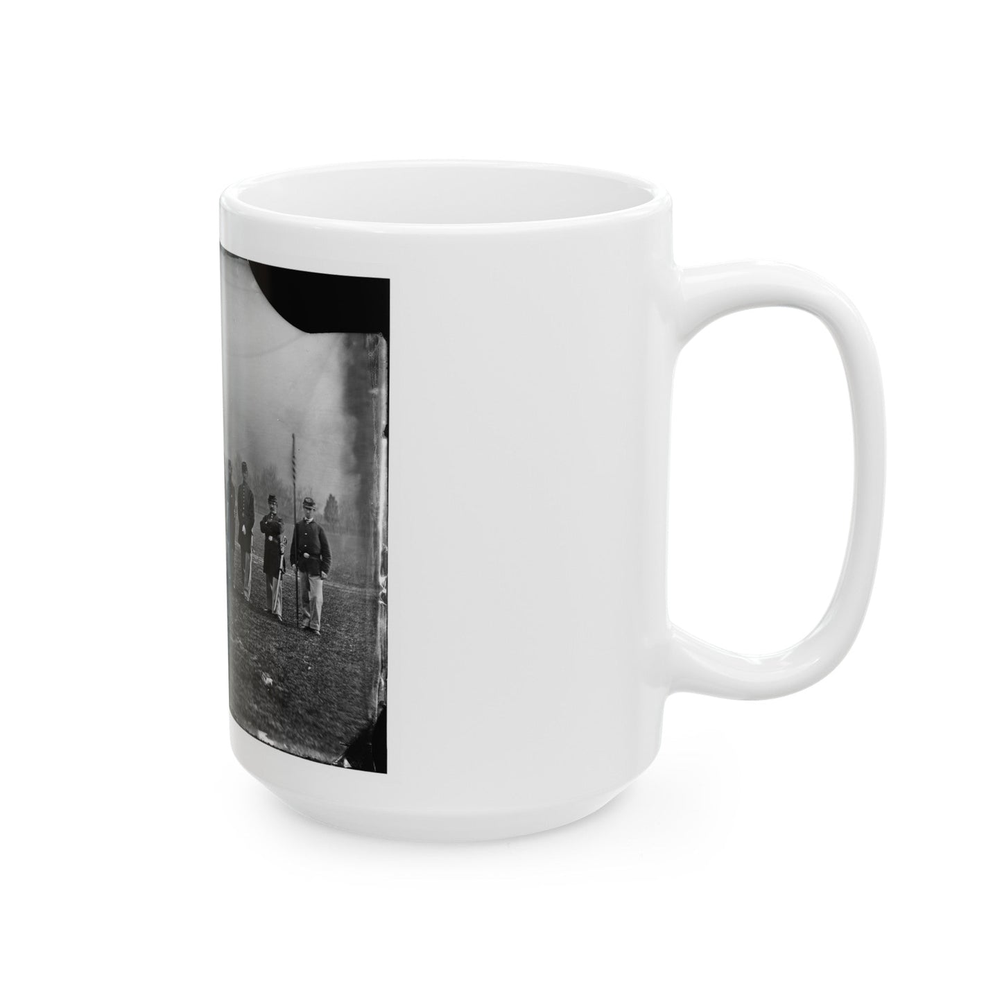 Washington, D.C. Officers Of The U.S. Treasury Battalion; Uncompleted Washington Monument In Left Background (U.S. Civil War) White Coffee Mug-The Sticker Space