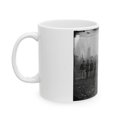 Washington, D.C. Officers Of The U.S. Treasury Battalion; Uncompleted Washington Monument In Left Background (U.S. Civil War) White Coffee Mug-The Sticker Space