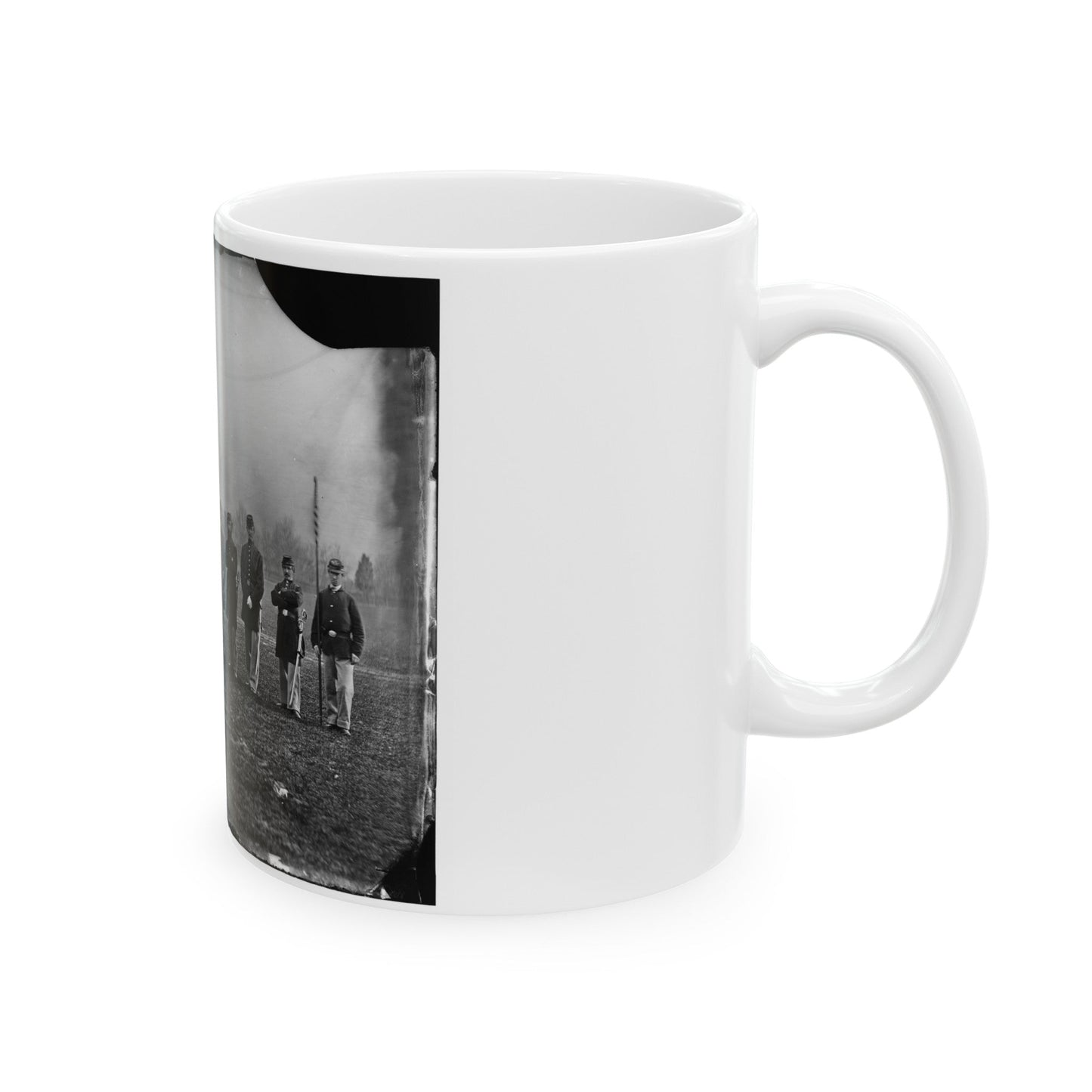 Washington, D.C. Officers Of The U.S. Treasury Battalion; Uncompleted Washington Monument In Left Background (U.S. Civil War) White Coffee Mug-The Sticker Space