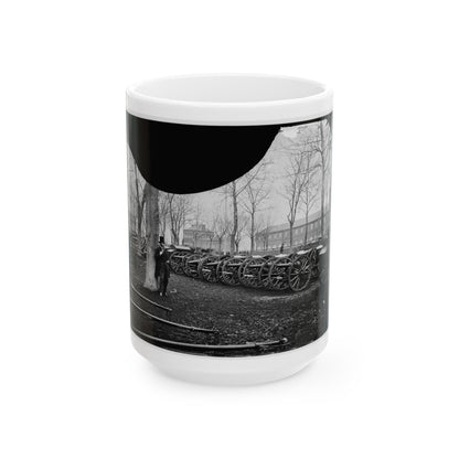 Washington, D.C. Park Of Wiard Guns At The Arsenal; Another View. H.L. Stuart Against Tree (U.S. Civil War) White Coffee Mug-15oz-The Sticker Space