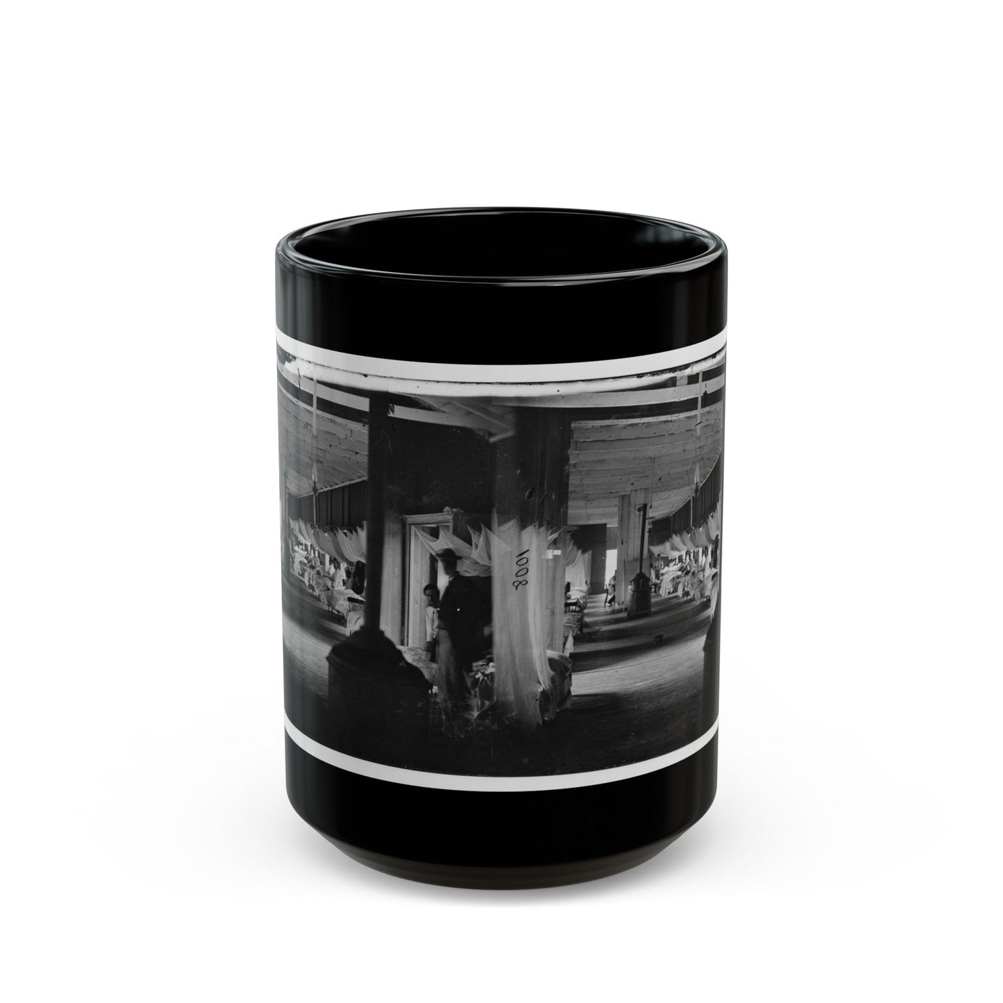 Washington, D.C. Patients In Ward Of Harewood Hospital; Mosquito Nets Over Beds (U.S. Civil War) Black Coffee Mug-15oz-The Sticker Space