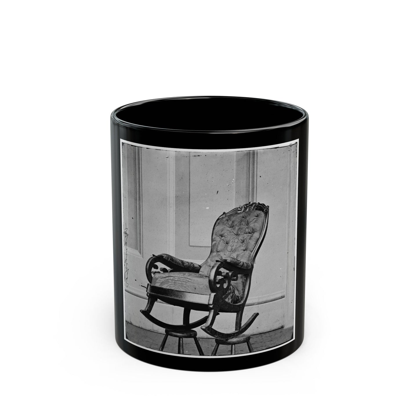 Washington, D.C. Rocking Chair Used By President Lincoln In Ford's Theater (U.S. Civil War) Black Coffee Mug-11oz-The Sticker Space