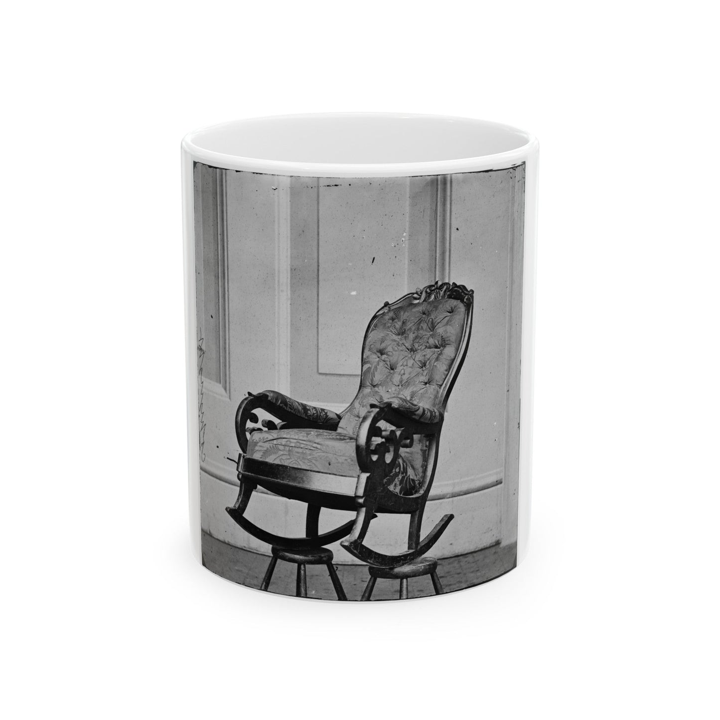 Washington, D.C. Rocking Chair Used By President Lincoln In Ford's Theater (U.S. Civil War) White Coffee Mug-11oz-The Sticker Space