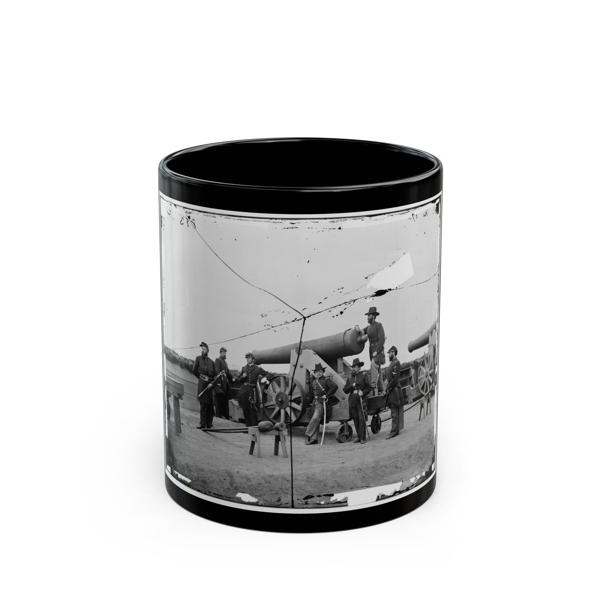 Washington, D.C., Vicinity. Seven Officers By A Big Gun In A Fort (U.S. Civil War) Black Coffee Mug-11oz-The Sticker Space