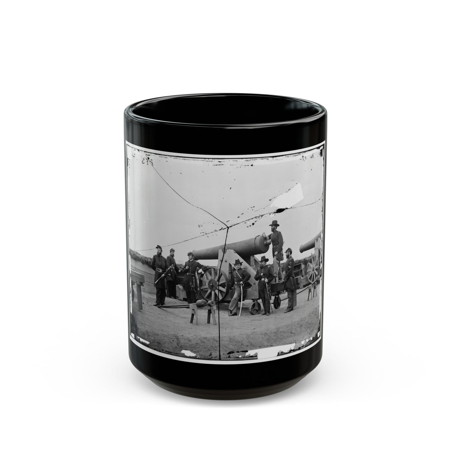 Washington, D.C., Vicinity. Seven Officers By A Big Gun In A Fort (U.S. Civil War) Black Coffee Mug-15oz-The Sticker Space