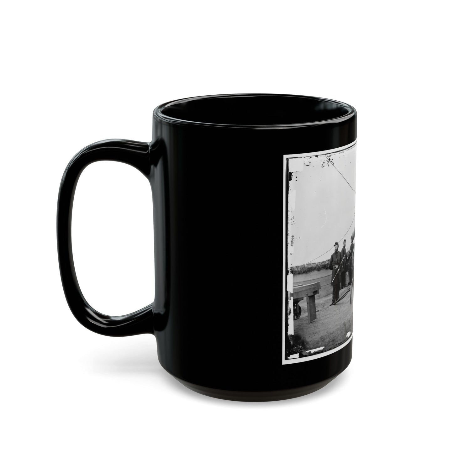 Washington, D.C., Vicinity. Seven Officers By A Big Gun In A Fort (U.S. Civil War) Black Coffee Mug-The Sticker Space