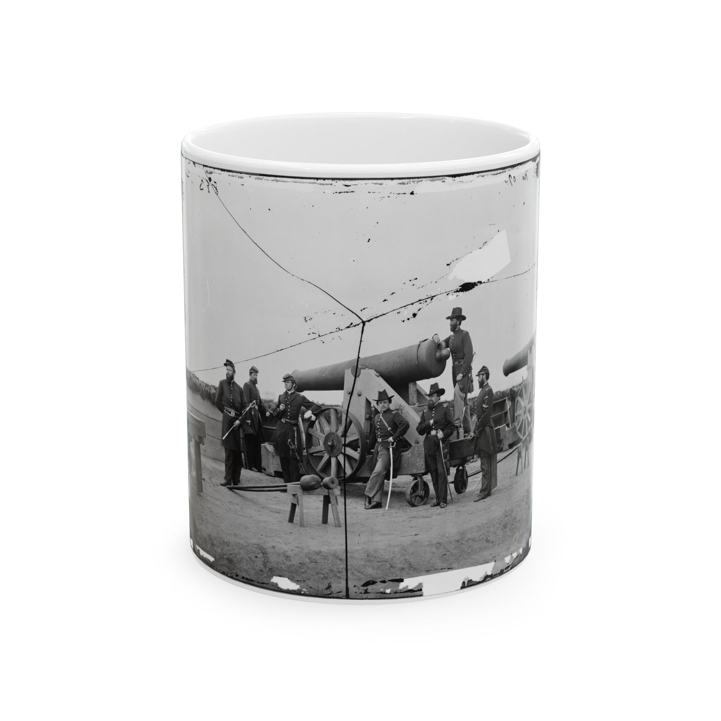 Washington, D.C., Vicinity. Seven Officers By A Big Gun In A Fort (U.S. Civil War) White Coffee Mug-11oz-The Sticker Space