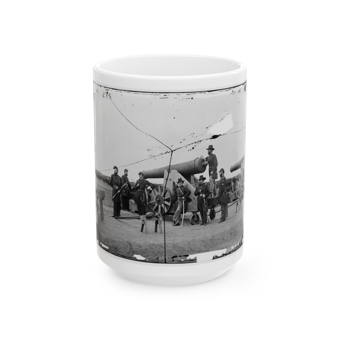 Washington, D.C., Vicinity. Seven Officers By A Big Gun In A Fort (U.S. Civil War) White Coffee Mug-15oz-The Sticker Space