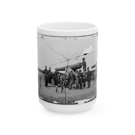 Washington, D.C., Vicinity. Seven Officers By A Big Gun In A Fort (U.S. Civil War) White Coffee Mug-15oz-The Sticker Space