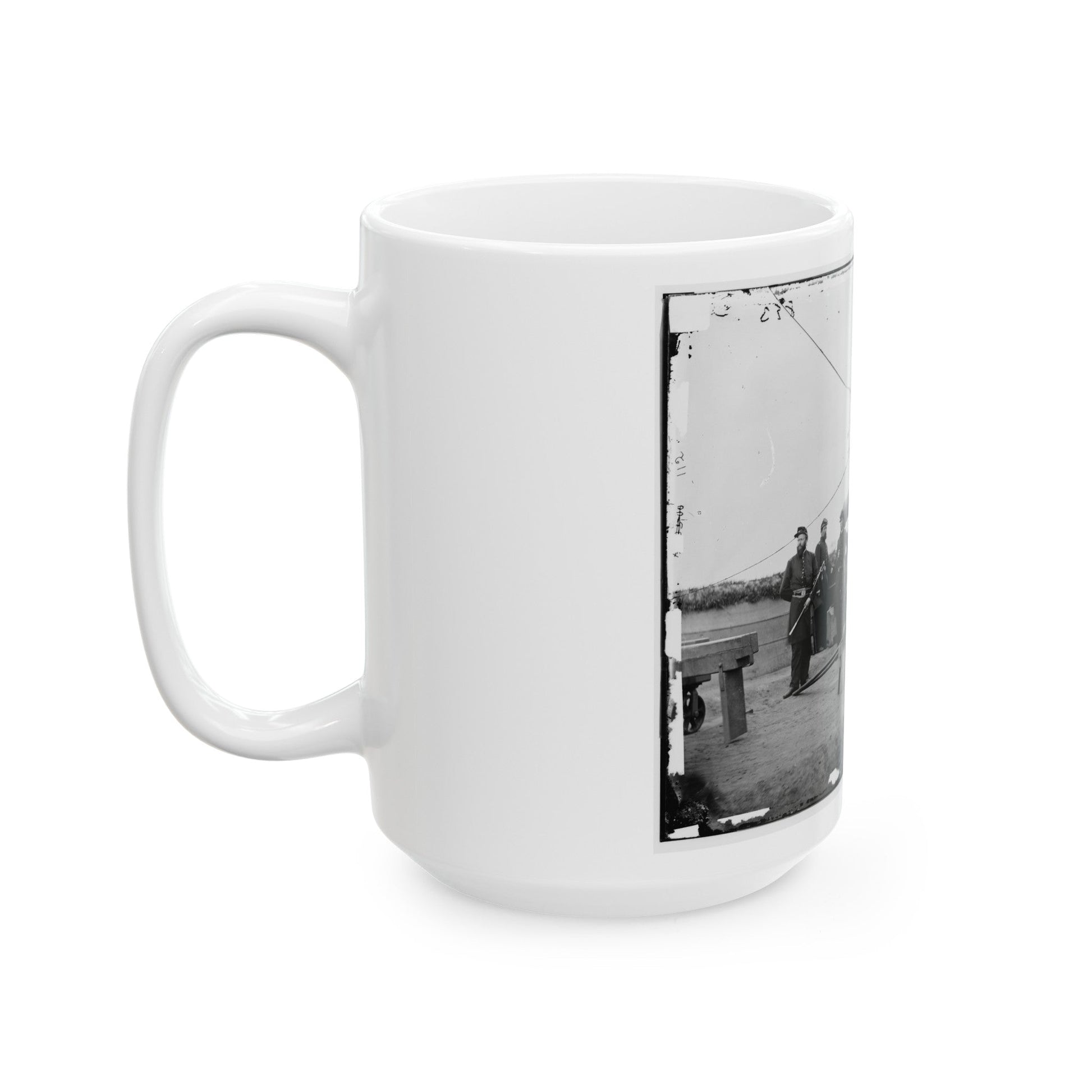 Washington, D.C., Vicinity. Seven Officers By A Big Gun In A Fort (U.S. Civil War) White Coffee Mug-The Sticker Space