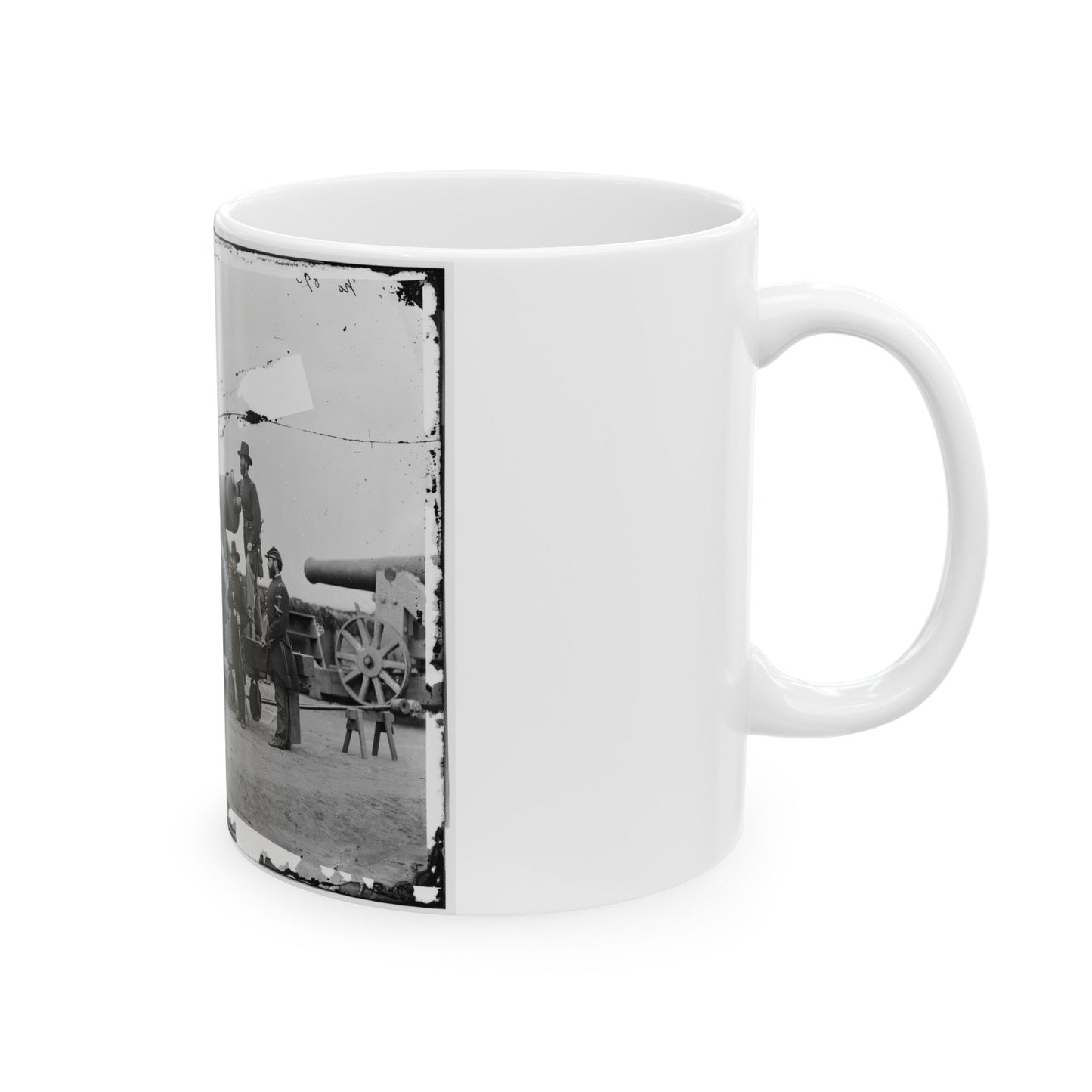 Washington, D.C., Vicinity. Seven Officers By A Big Gun In A Fort (U.S. Civil War) White Coffee Mug-The Sticker Space