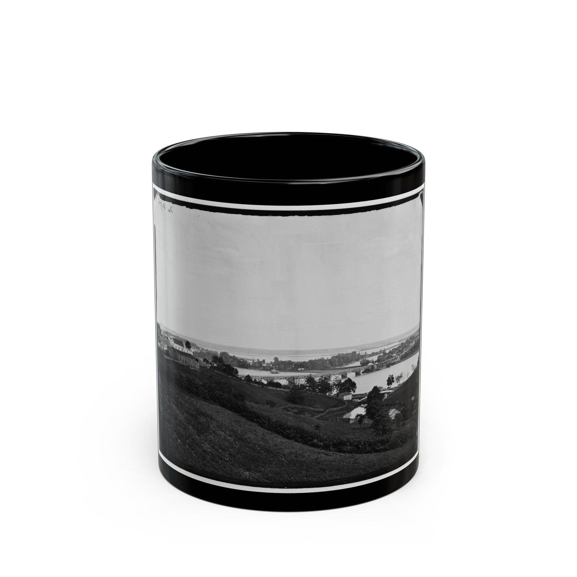 Washington, D.C. View From Georgetown Heights, With Aqueduct Bridge And Mason's Island (U.S. Civil War) Black Coffee Mug-11oz-The Sticker Space