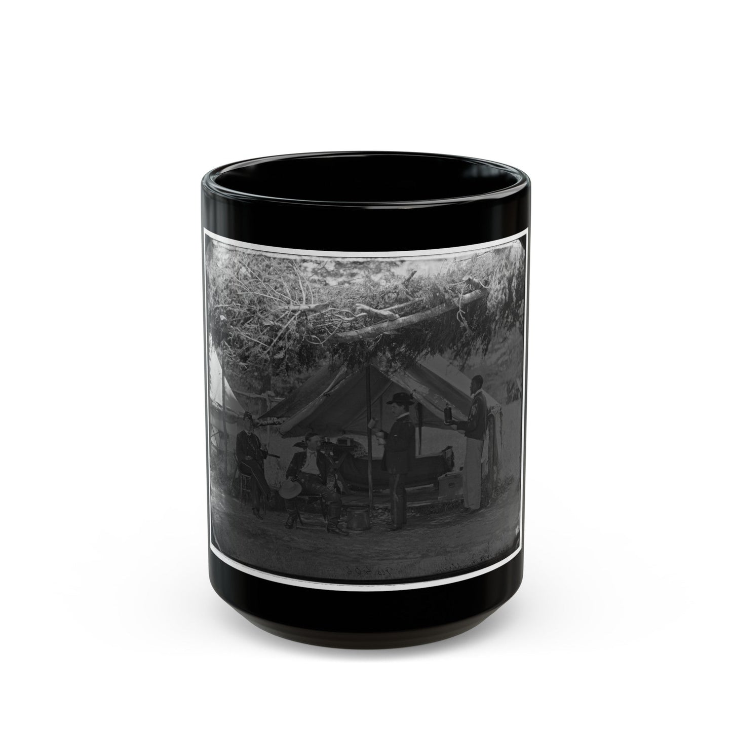 Washington, District Of Columbia (Vicinity). Maj. H.H. Humphreys Two Other Officers And Servant (U.S. Civil War) Black Coffee Mug-15oz-The Sticker Space