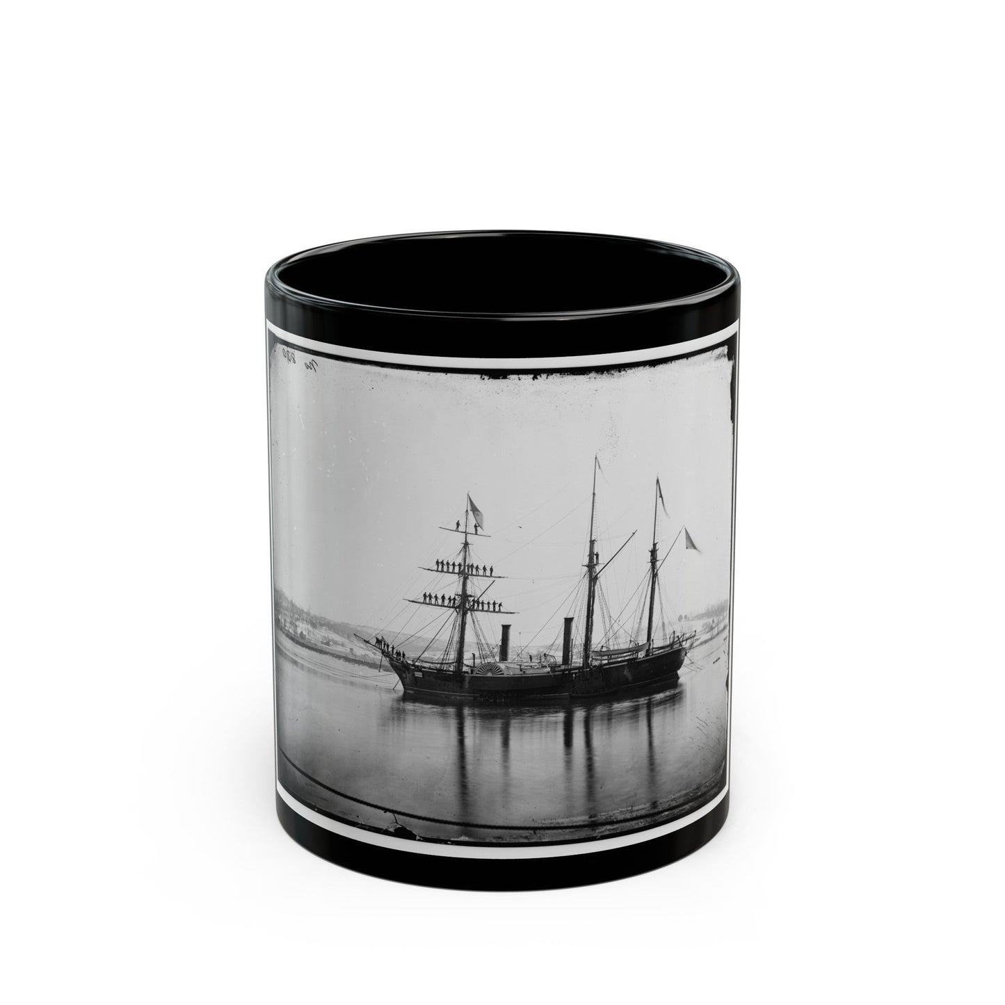 Washington, District Of Columbia. Brazilian Steam Frigate At Navy Yard. Yards Manned On The Occasion Of The President's Visit (U.S. Civil War) Black Coffee Mug-11oz-The Sticker Space