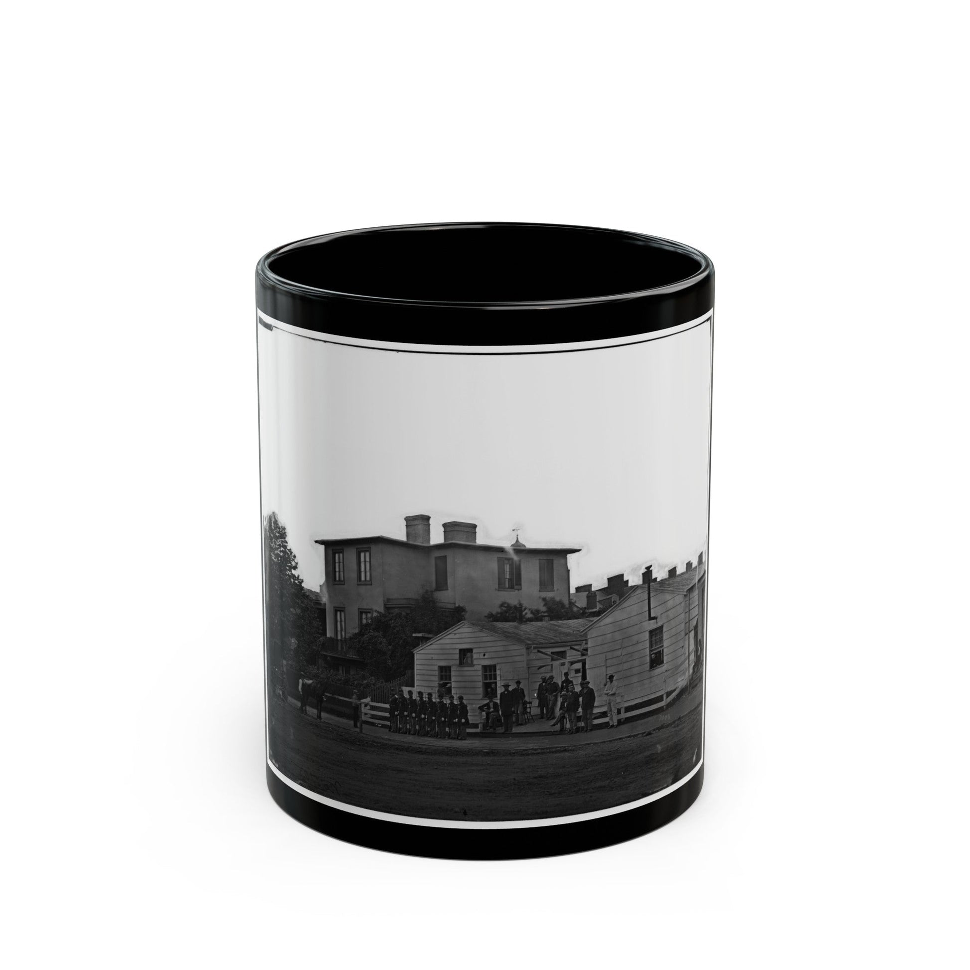 Washington, District Of Columbia. Eight Soldiers In Formation In Front Of Temporary Buildings (U.S. Civil War) Black Coffee Mug-11oz-The Sticker Space