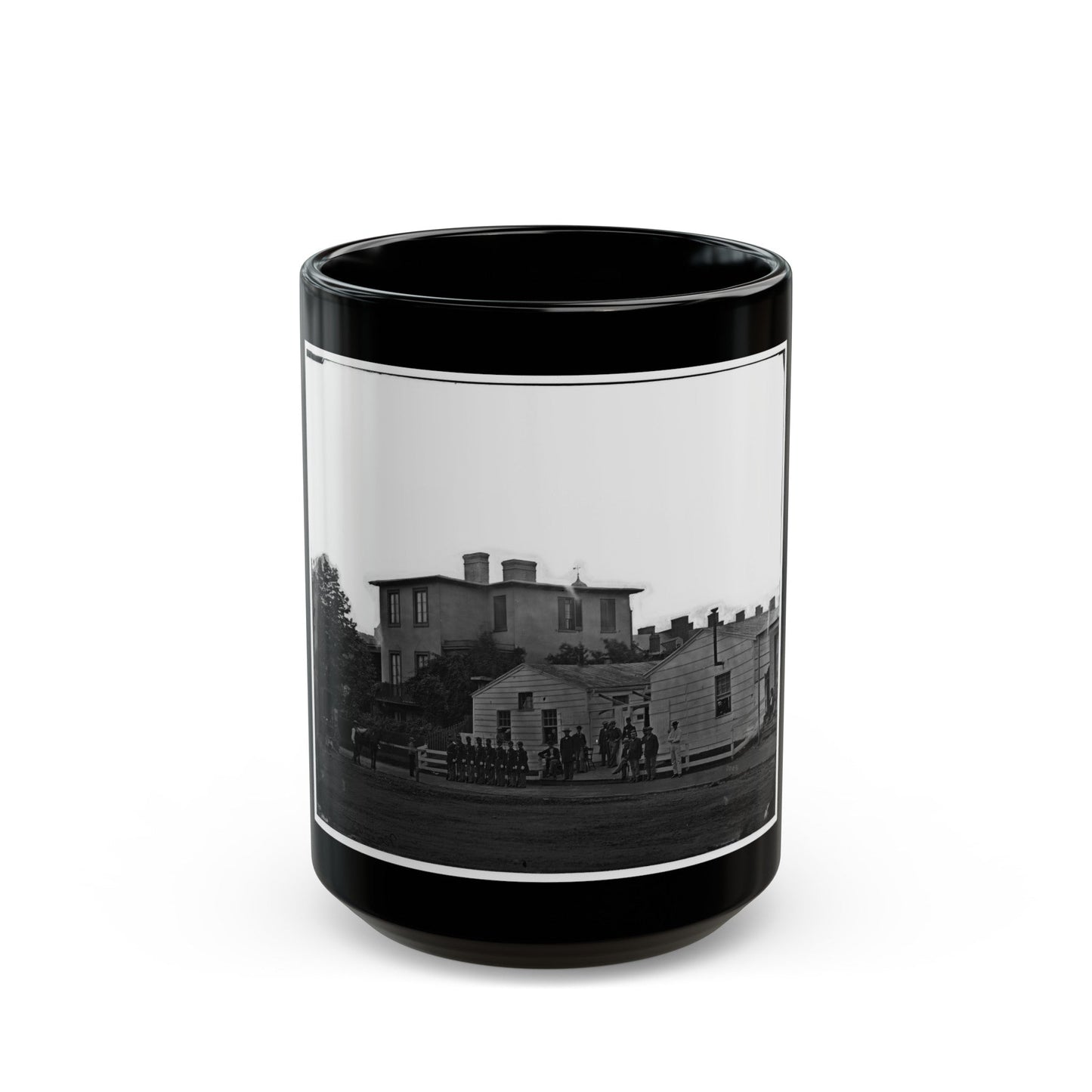 Washington, District Of Columbia. Eight Soldiers In Formation In Front Of Temporary Buildings (U.S. Civil War) Black Coffee Mug-15oz-The Sticker Space