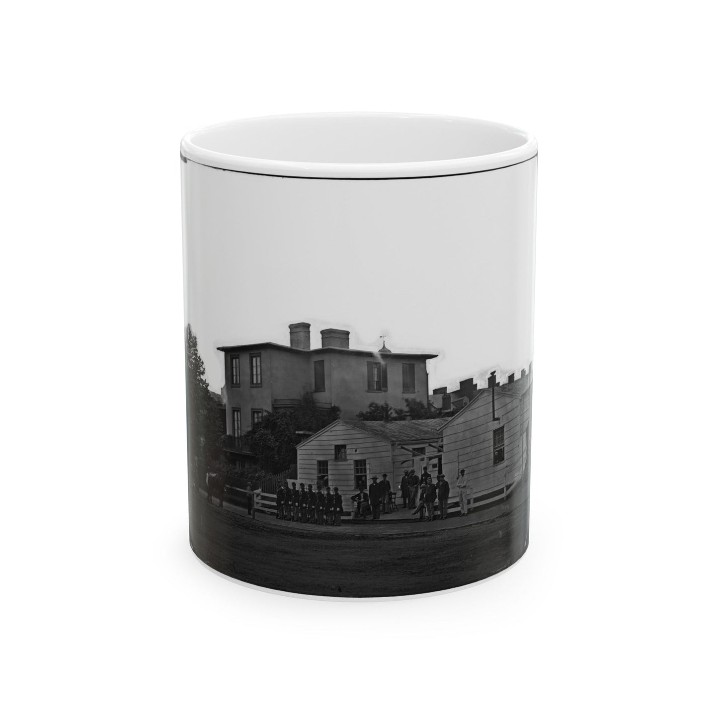 Washington, District Of Columbia. Eight Soldiers In Formation In Front Of Temporary Buildings (U.S. Civil War) White Coffee Mug-11oz-The Sticker Space