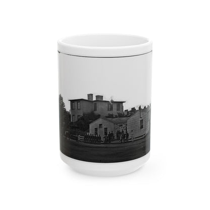 Washington, District Of Columbia. Eight Soldiers In Formation In Front Of Temporary Buildings (U.S. Civil War) White Coffee Mug-15oz-The Sticker Space