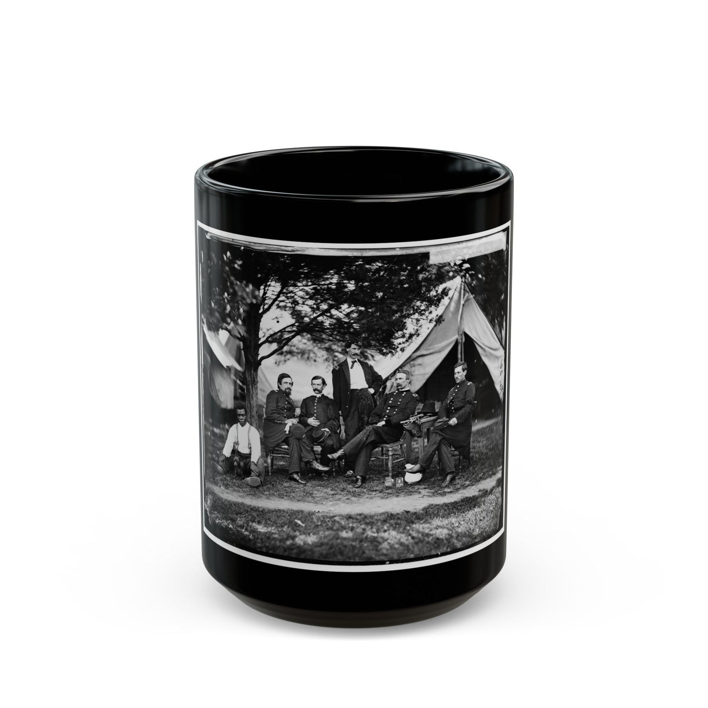 Washington, District Of Columbia. Gen. Napoleon Bonaparte Mclaughlen And Staff (U.S. Civil War) Black Coffee Mug-15oz-The Sticker Space