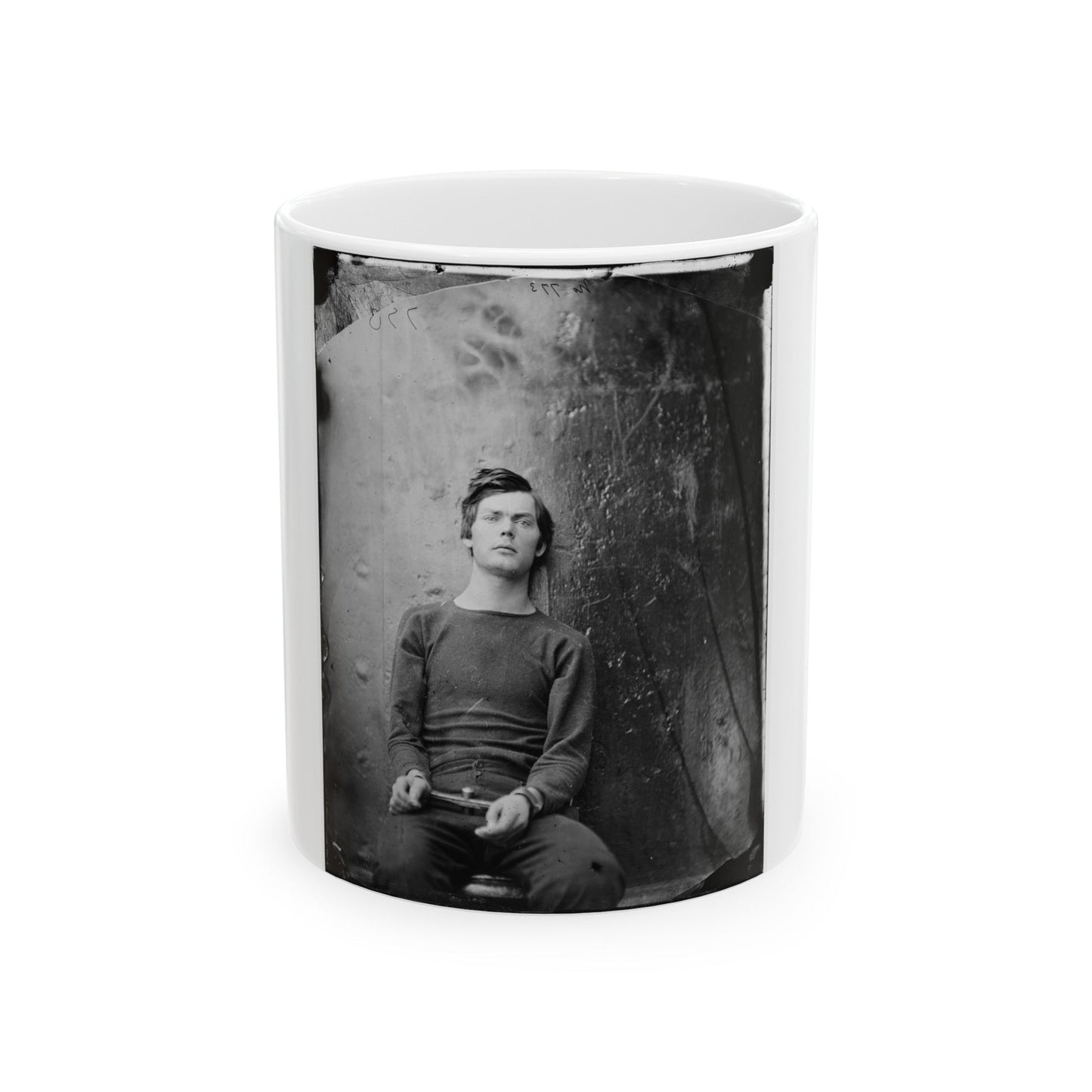 Washington Navy Yard, D.C. Lewis Payne, In Sweater, Seated And Manacled (U.S. Civil War) White Coffee Mug-11oz-The Sticker Space