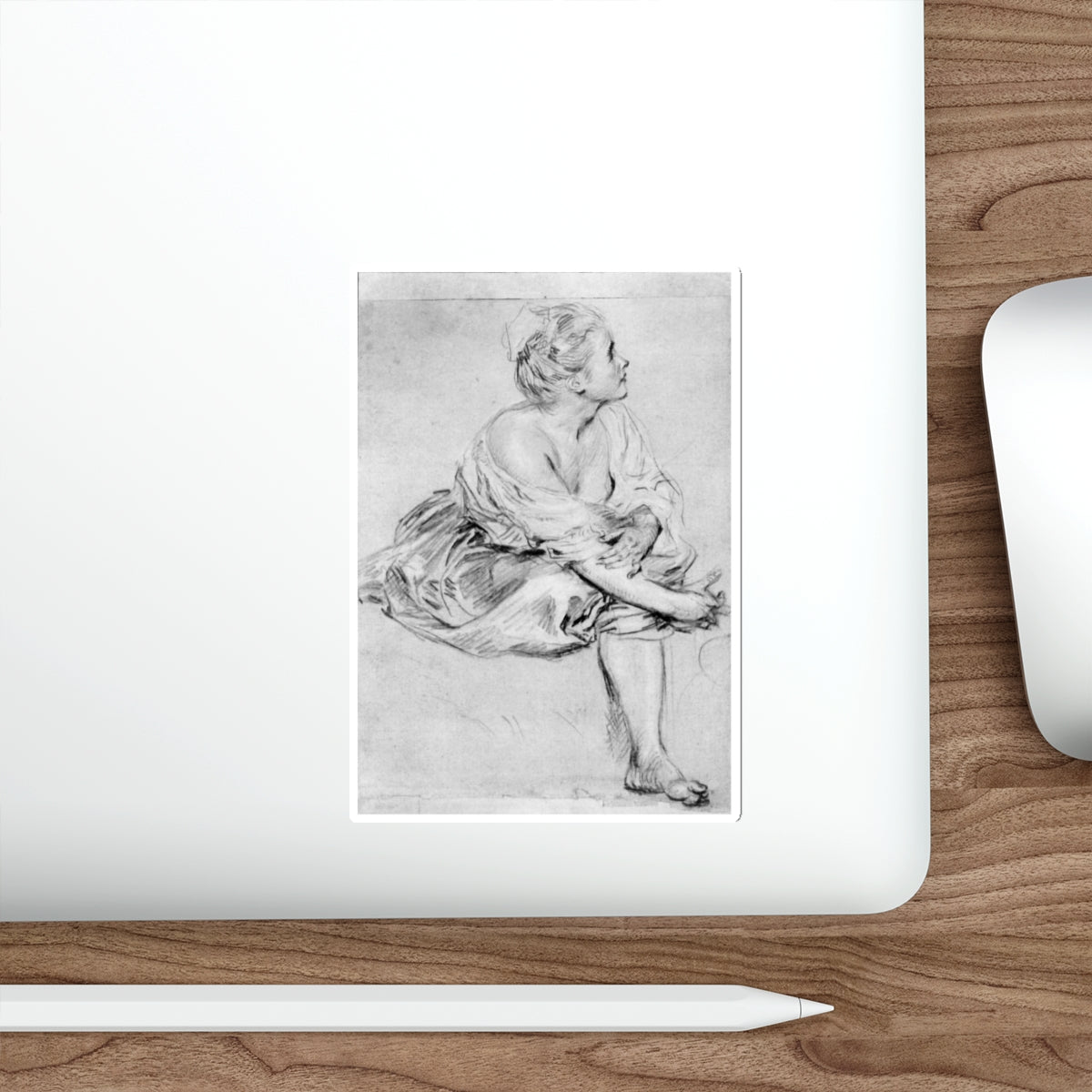 WATTEAU, Jean-Antoine - A Seated Woman (Artwork) STICKER Vinyl Die-Cut Decal-The Sticker Space