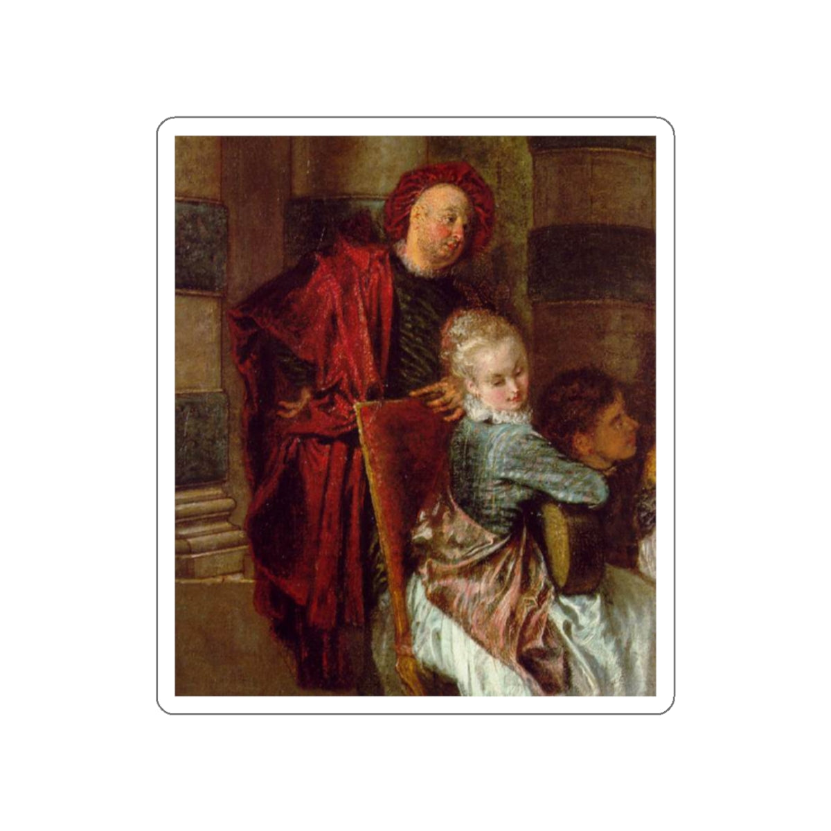 WATTEAU, Jean-Antoine - Les charmes de la vie detail (Artwork) STICKER Vinyl Die-Cut Decal-White-The Sticker Space