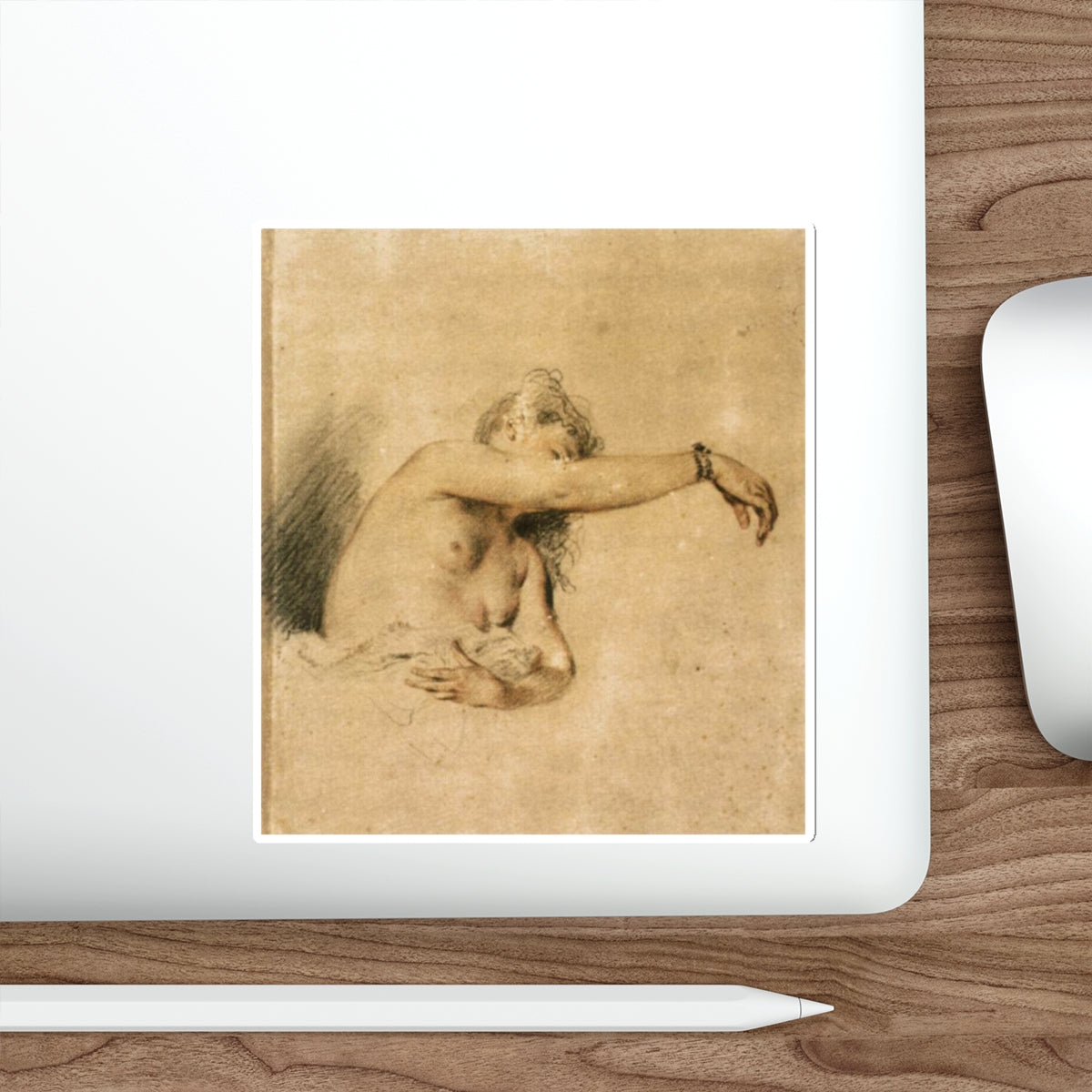 WATTEAU, Jean-Antoine - Nude with Right Arm Raised (Artwork) STICKER Vinyl Die-Cut Decal-The Sticker Space