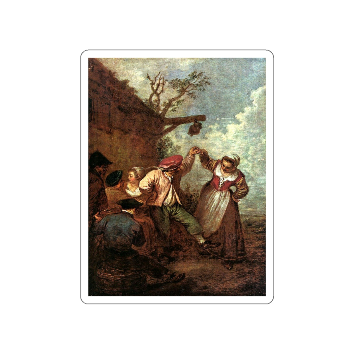 WATTEAU, Jean-Antoine - Peasant Dance (Artwork) STICKER Vinyl Die-Cut Decal-White-The Sticker Space