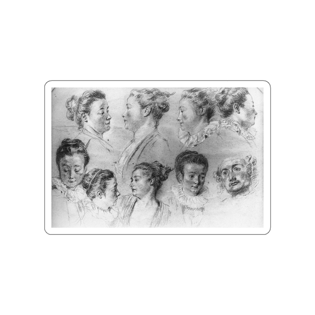 WATTEAU, Jean-Antoine - Studies of Women's Heads (Artwork) STICKER Vinyl Die-Cut Decal-White-The Sticker Space