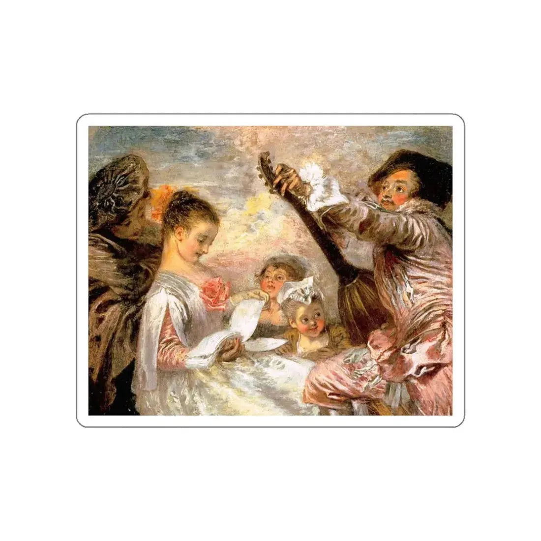 WATTEAU, Jean-Antoine - The Music Lesson (Artwork) STICKER Vinyl Die-Cut Decal White Die-Cut 3 Inch - The Sticker Space
