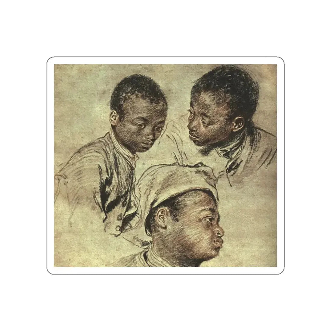 WATTEAU, Jean-Antoine - Three Studies of a Boy (Artwork) STICKER Vinyl Die-Cut Decal White Die-Cut 4 Inch - The Sticker Space