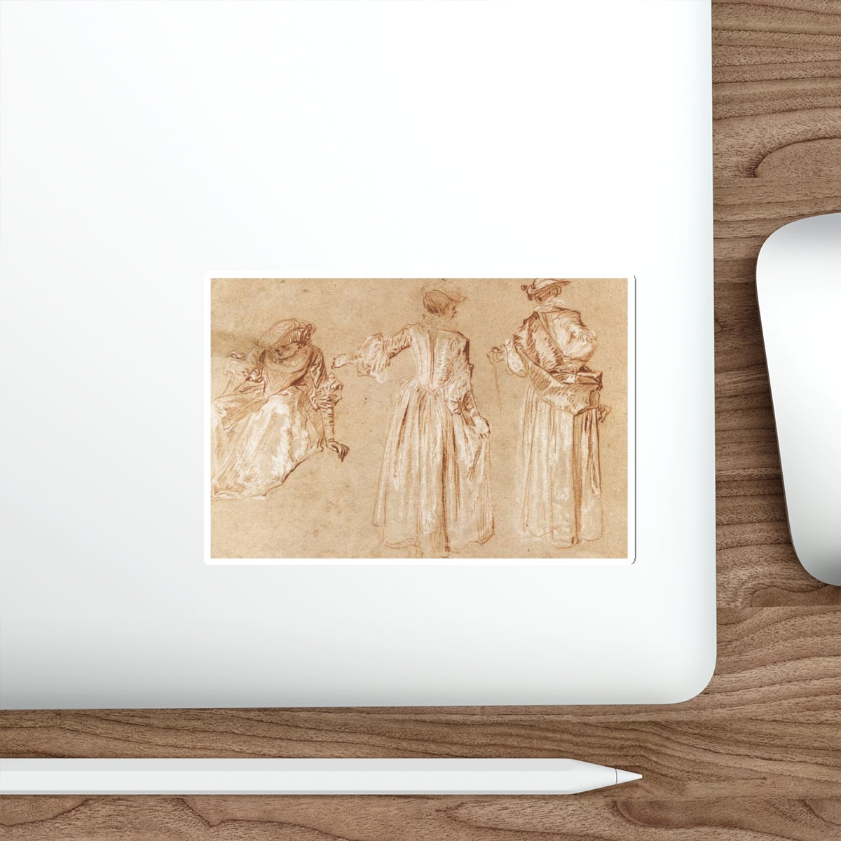 WATTEAU, Jean-Antoine - Three Studies of a Lady with a Hat (Artwork) STICKER Vinyl Die-Cut Decal-The Sticker Space