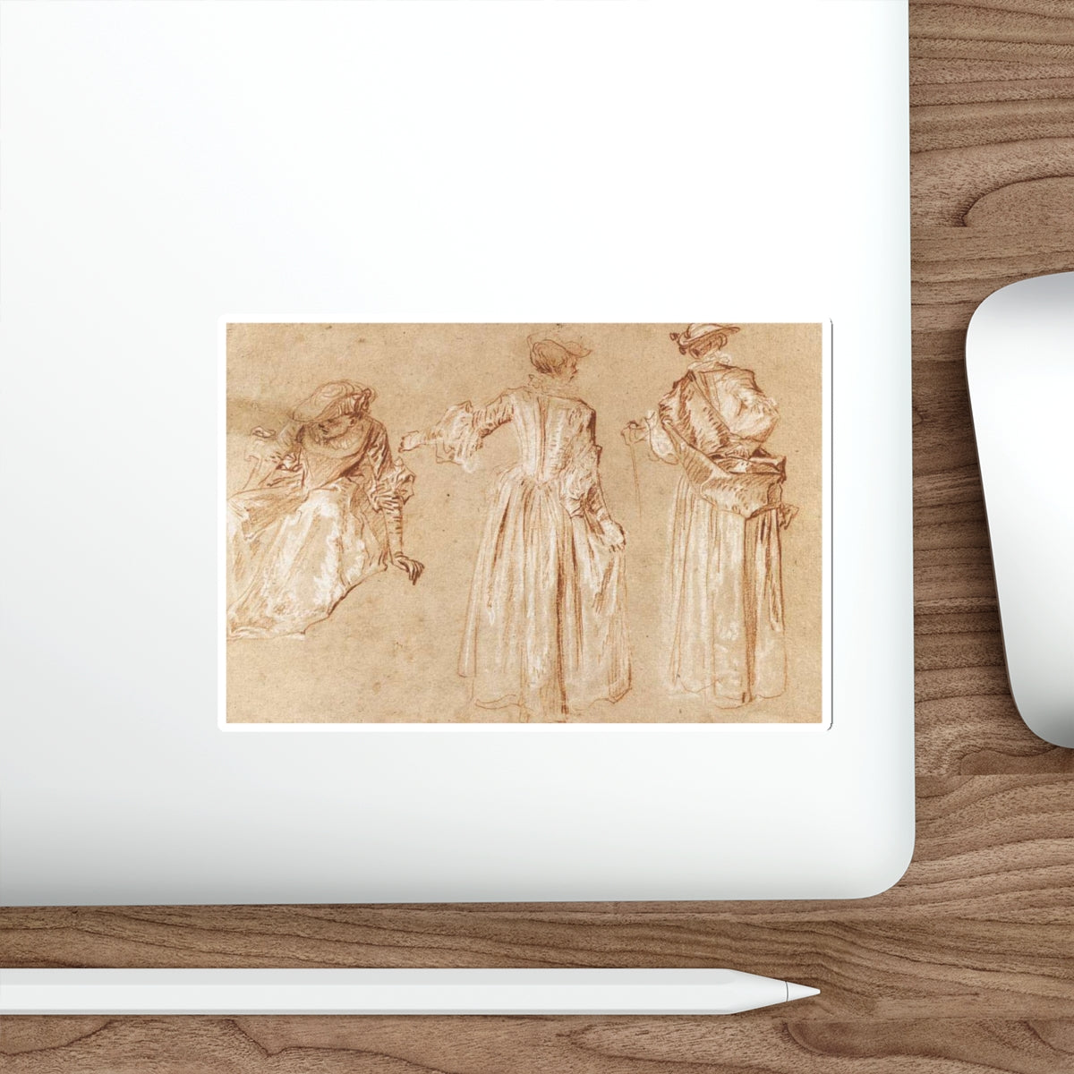 WATTEAU, Jean-Antoine - Three Studies of a Lady with a Hat (Artwork) STICKER Vinyl Die-Cut Decal-The Sticker Space