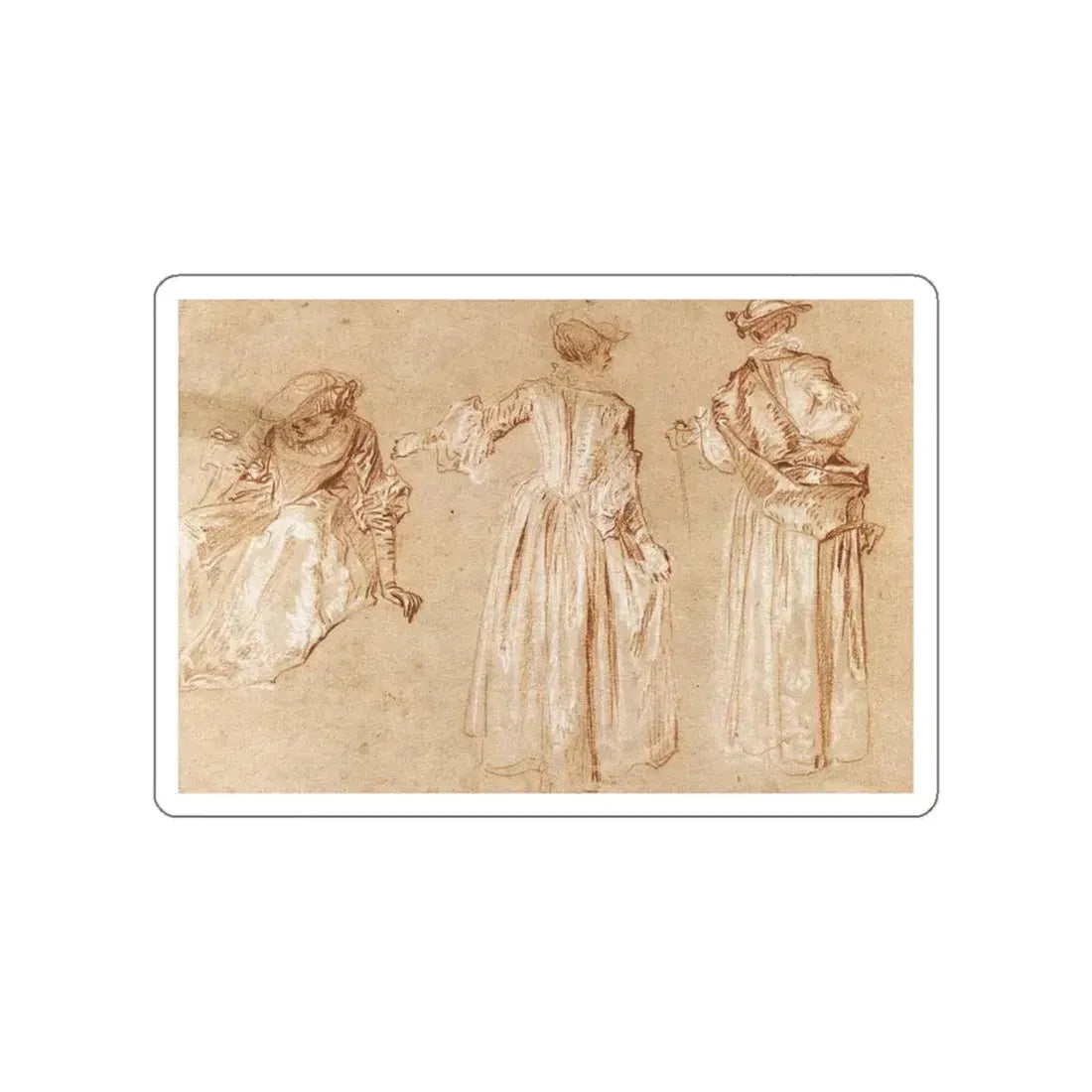 WATTEAU, Jean-Antoine - Three Studies of a Lady with a Hat (Artwork) STICKER Vinyl Die-Cut Decal White Die-Cut 5 Inch - The Sticker Space