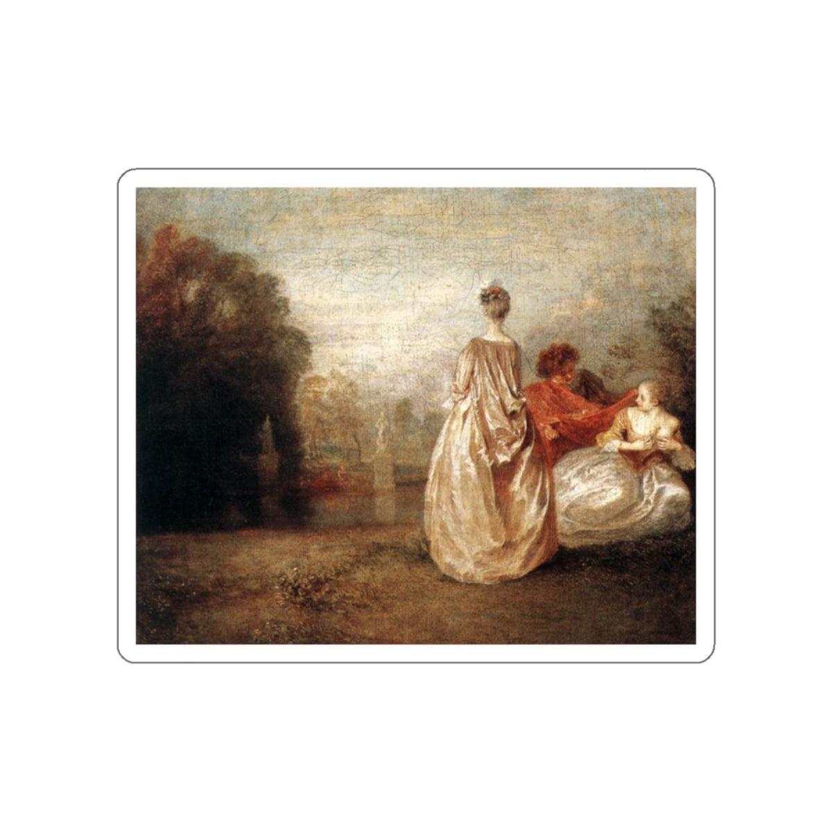 WATTEAU, Jean-Antoine - Two Cousins (Artwork) STICKER Vinyl Die-Cut Decal-White-The Sticker Space