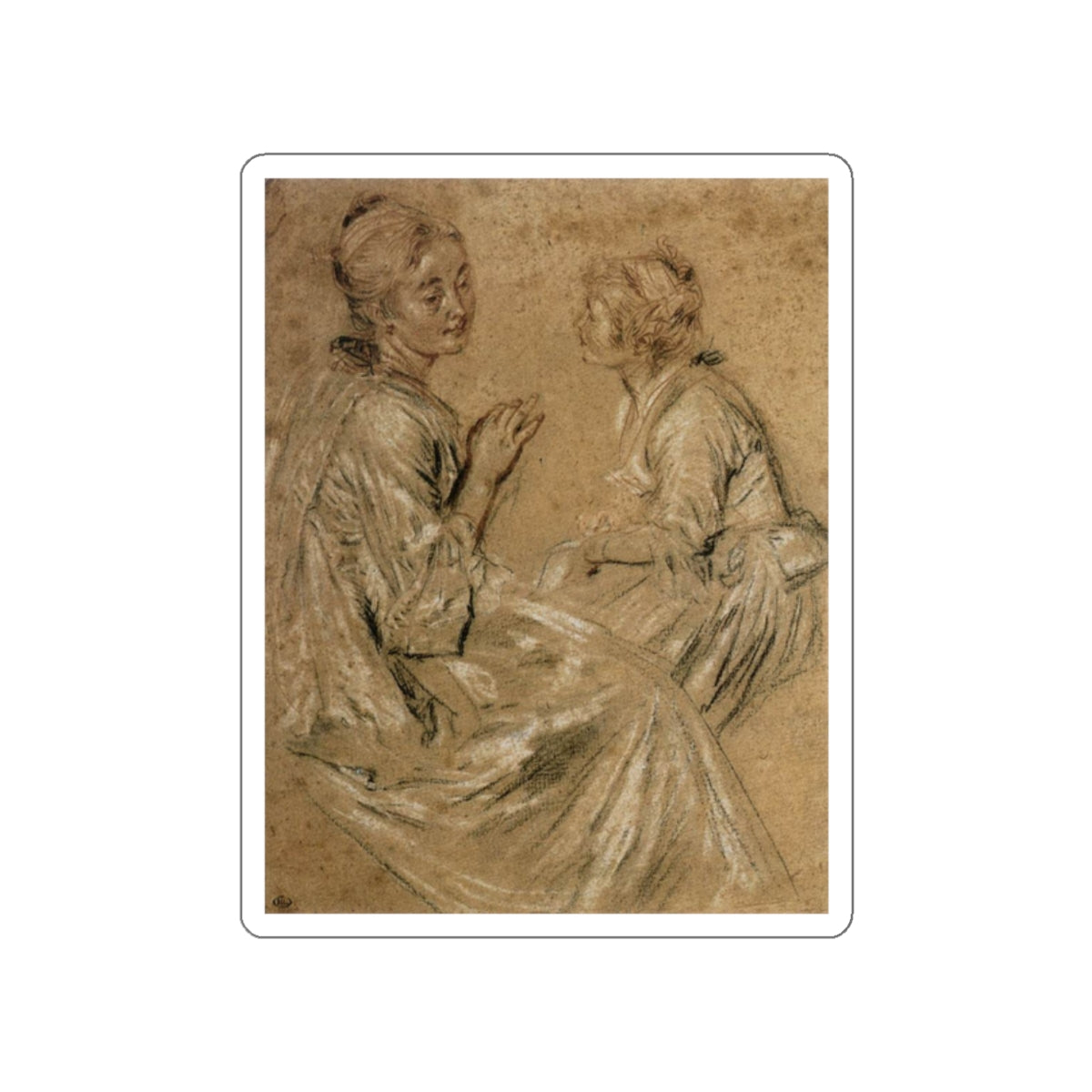 WATTEAU, Jean-Antoine - Two Seated Women (Artwork) STICKER Vinyl Die-Cut Decal-White-The Sticker Space