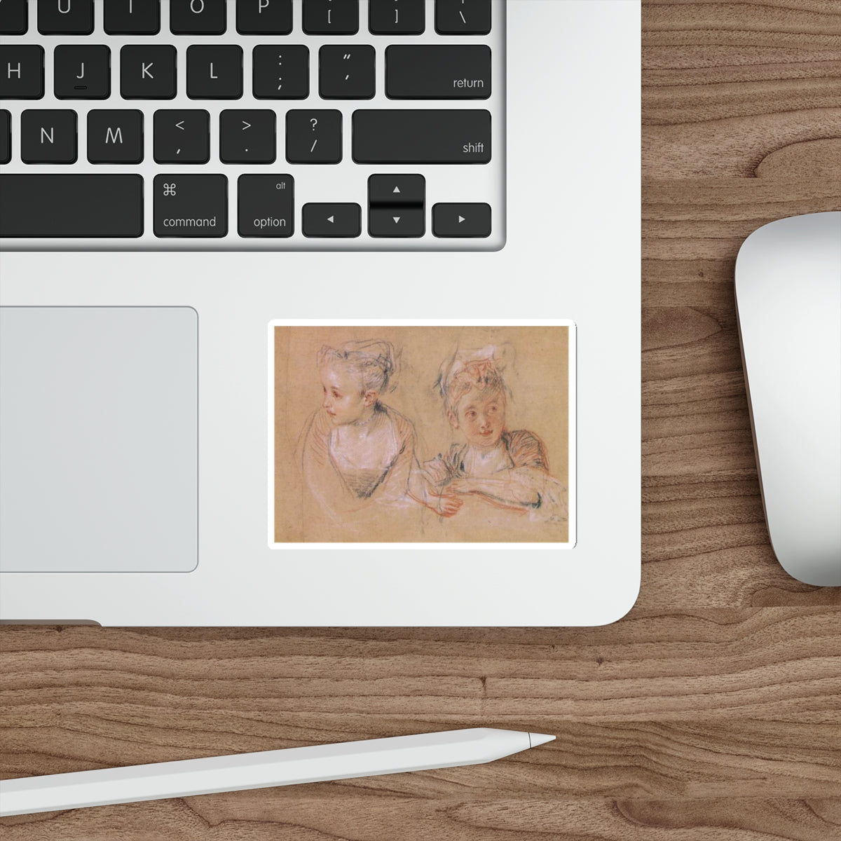 WATTEAU, Jean-Antoine - Two studies of the head and the shoulders of a little (Artwork) STICKER Vinyl Die-Cut Decal-The Sticker Space