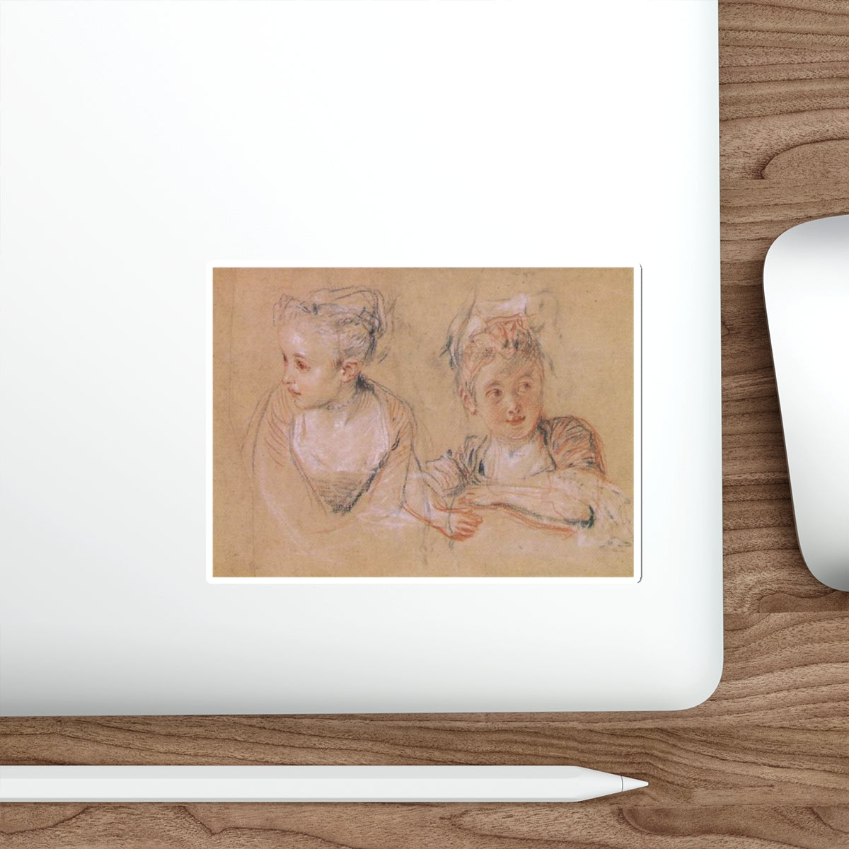 WATTEAU, Jean-Antoine - Two studies of the head and the shoulders of a little (Artwork) STICKER Vinyl Die-Cut Decal-The Sticker Space