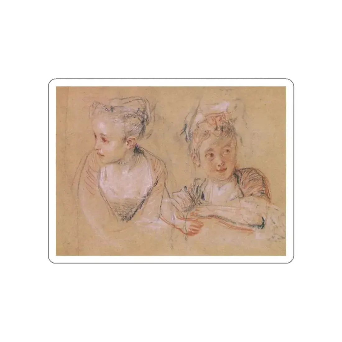 WATTEAU, Jean-Antoine - Two studies of the head and the shoulders of a little (Artwork) STICKER Vinyl Die-Cut Decal White Die-Cut 5 Inch - The Sticker Space