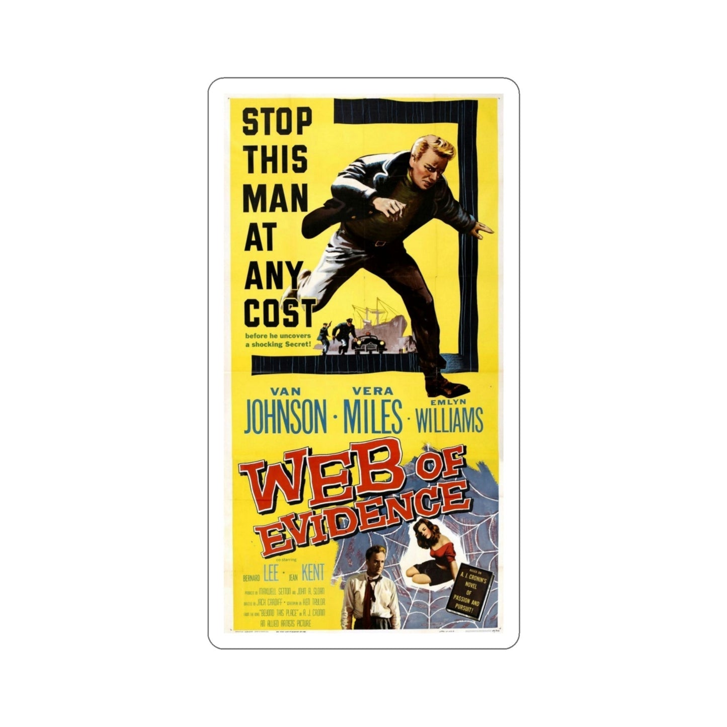 Web of Evidence 1959 Movie Poster STICKER Vinyl Die-Cut Decal-4 Inch-The Sticker Space