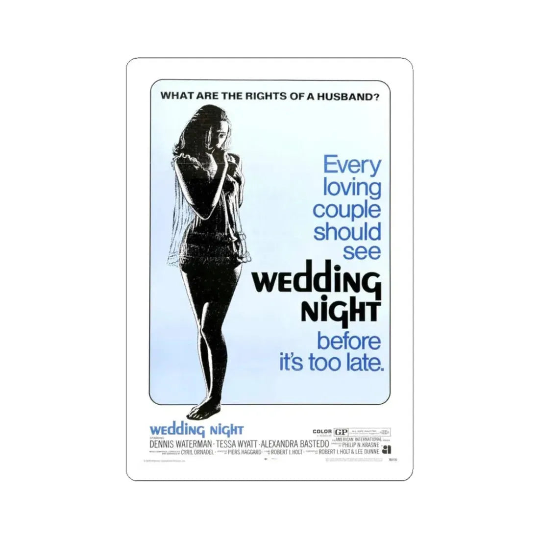WEDDING NIGHT 1969 Movie Poster - STICKER Vinyl Kiss-Cut Decal 3 Inch White - The Sticker Space